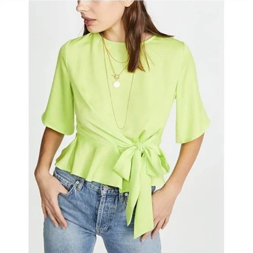 J..O.A. Just One Answer neon green peplum tie from open back top NWOT medium